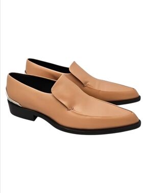 JIL SANDER | Nude Leather Pointed-Toe Loafers w/ Metal Heel EU 40